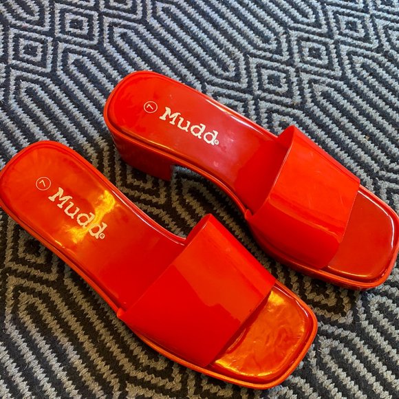 Mudd Square Toe Jelly Red Slides Block Heel Platform Platform Sandals Size 7 - Picture 3 of 3